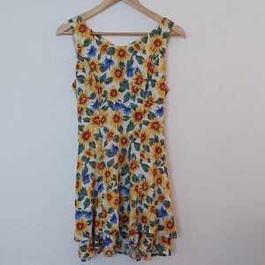 Vintage All That Jazz A Line Dress Sunflower Print Criss Cross Back Size 9-10